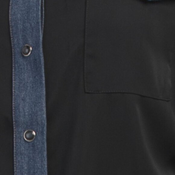 ELLEN TRACY Long Sleeve Shirt With Pockets And Denim Trim - Picture 3 of 3